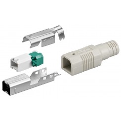 USB B-Stecker zur werkzeugfreien Crimp-Montage inkl. Tülle