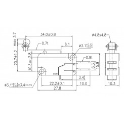 Micro-Schalter (Endschalter) 10A Rollenhebel 