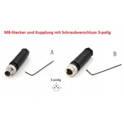 M8-Stecke/Kupplung, 3-polig, Schraubverschluss