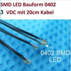 SMD LED Bauform 0402 3VDC mit Kabel