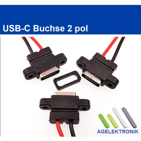 USB-C Buchse 2 pol. 7,5cm Kabel und Schraubenloch
