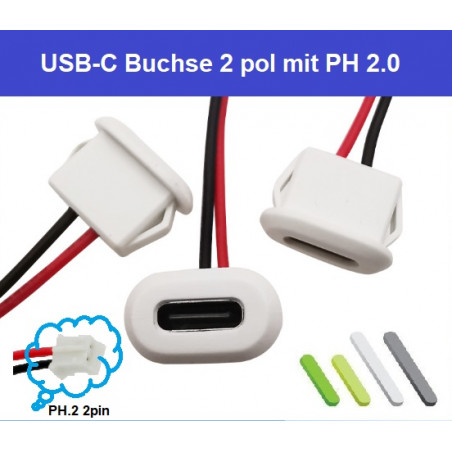 USB-C Buchse 2 pol. ca. 10cm Kabel mit PH2.0 Stecker