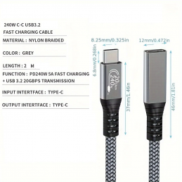 USB-C™-Verlängerung 2 m, grau