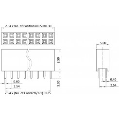 Buchsenleiste 2 x 10 polig gerade Höhe 8 mm Rastermaß 2,54 mm